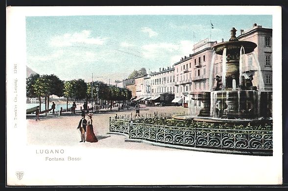 Cartoline postali: AK Lugano, Fontana Bossi – Usato da Berlin venduto da bartko-reher