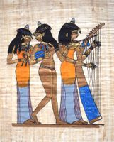 Ägyptische Malerei auf Papyrus – Musikerin Frauen mit Harfe