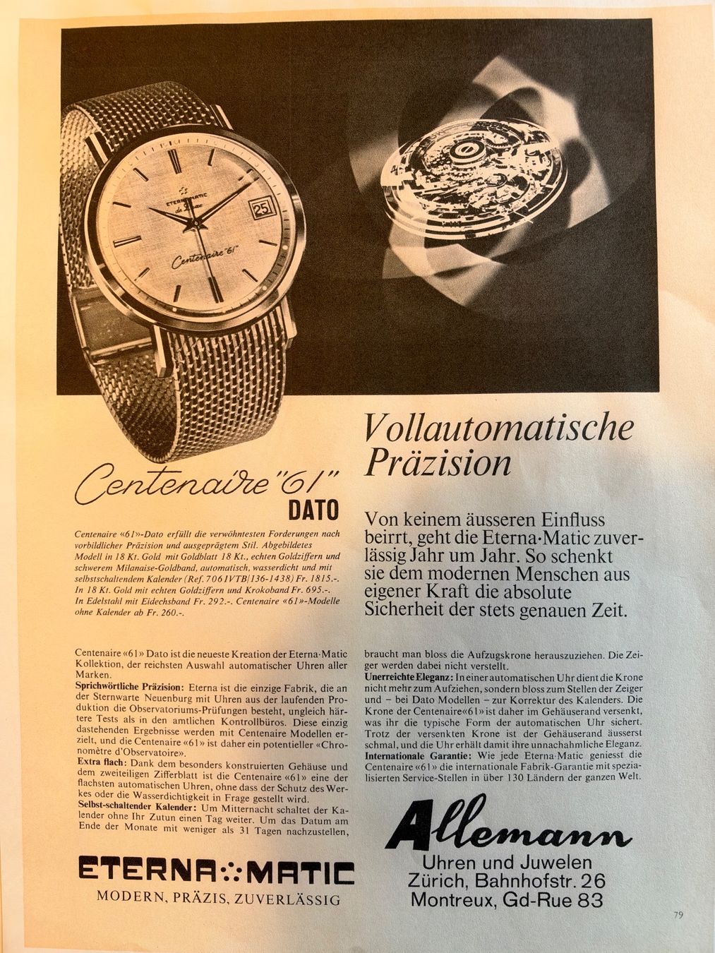 Eterna Orologi: Elegante Eternamatic Centenaire "61", Automatic – Usato da Urdorf venduto da 88888 5