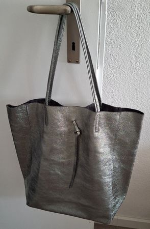 Leder Shopper Silber