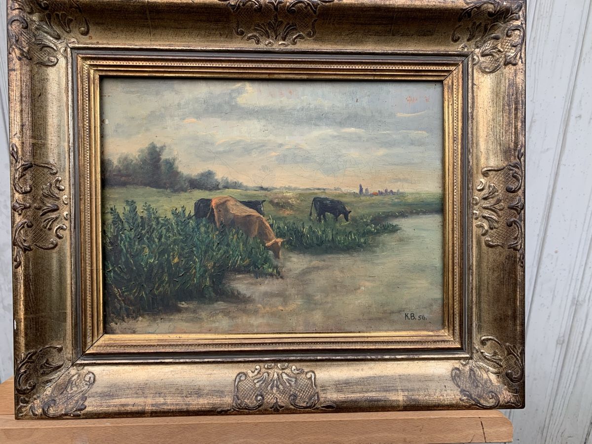 Dipinti: Kunstvolles Gemälde "Kühe am Bach" K.B. 56, – Usato da Wallisellen venduto da Died 3