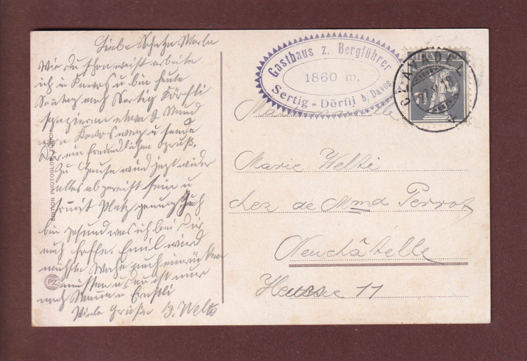 Cartoline postali: DAVOS - Sertig-Dörfli - 1918 – Usato da Pully venduto da nicecards 1