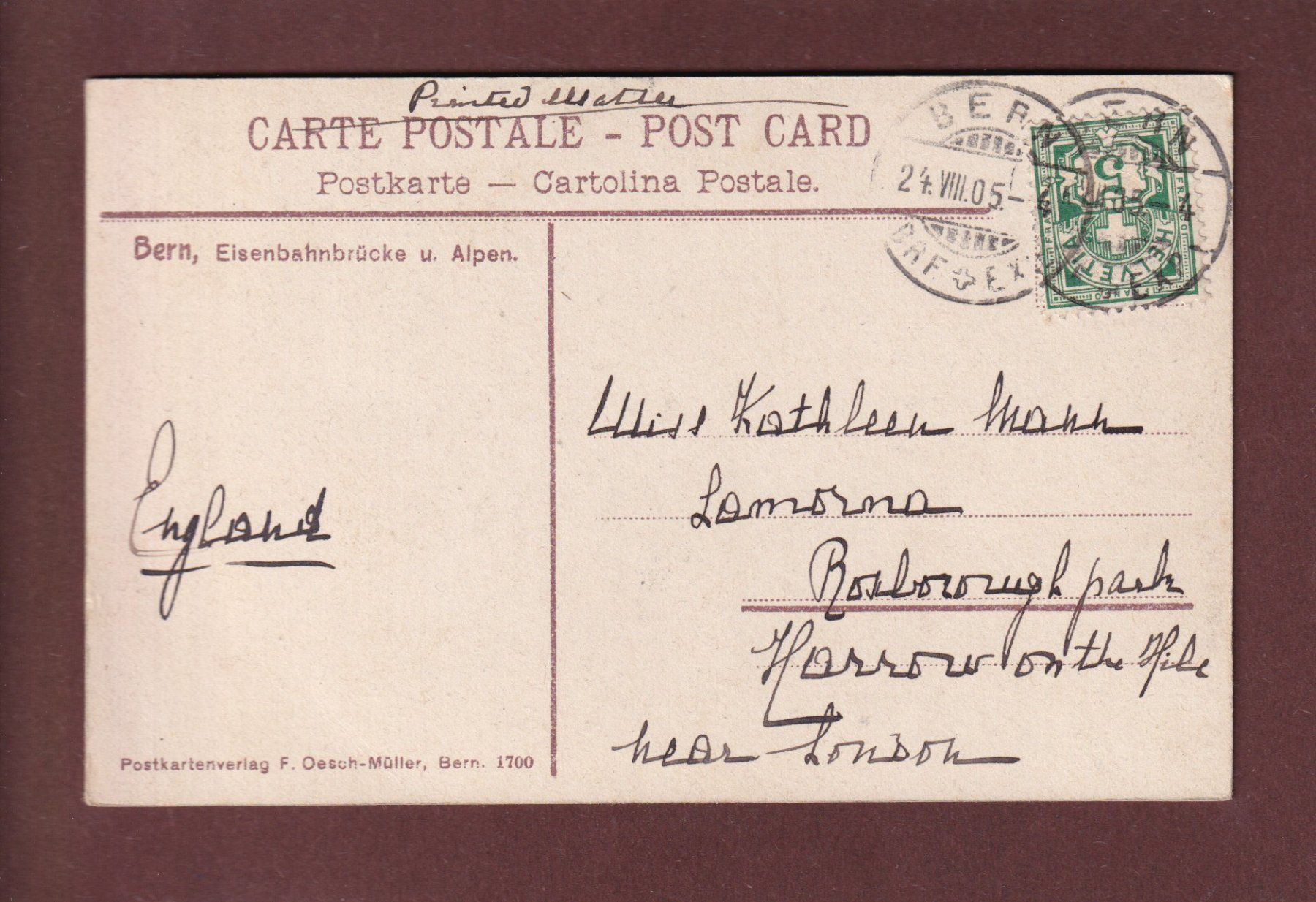 Cartoline postali: BERN - Eisenbahnbrücke - 1905 – Usato da Pully venduto da nicecards 1