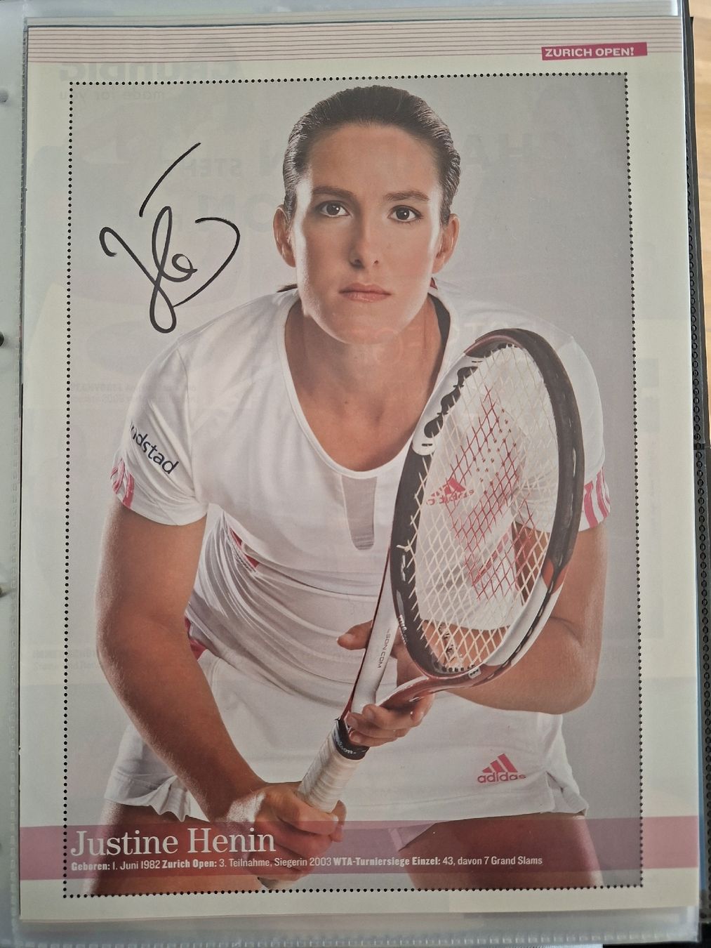 Autografi: Justine Henin Autogramm A4 Weltnummer 1 – Usato da Thun venduto da wuschu