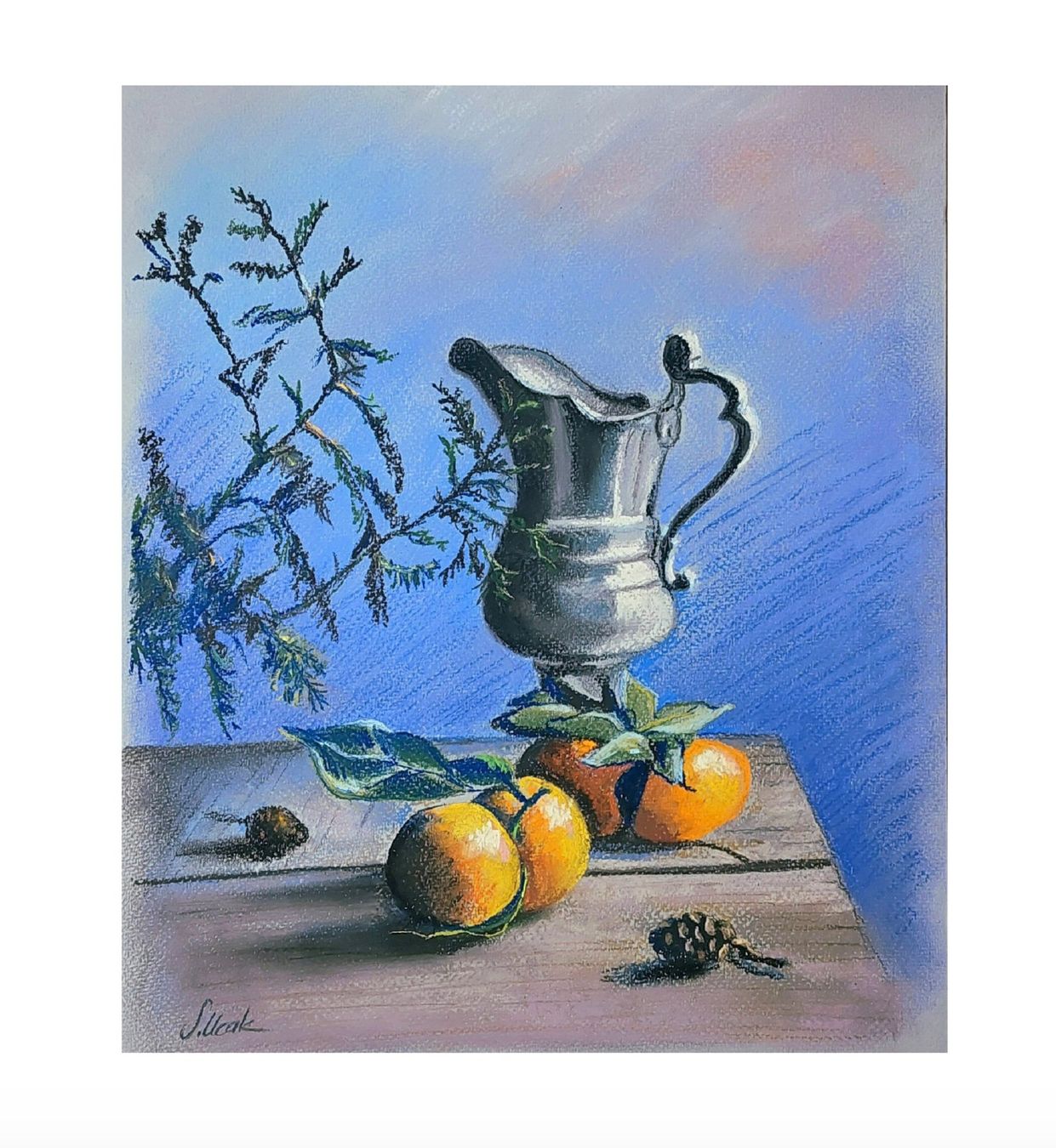 Gemälde: Orig.Pastellbild "Silber Karaffe mit Mandarinen" signiert. – Neu und originalverpackt aus Ostermundigen von LorisHome 1