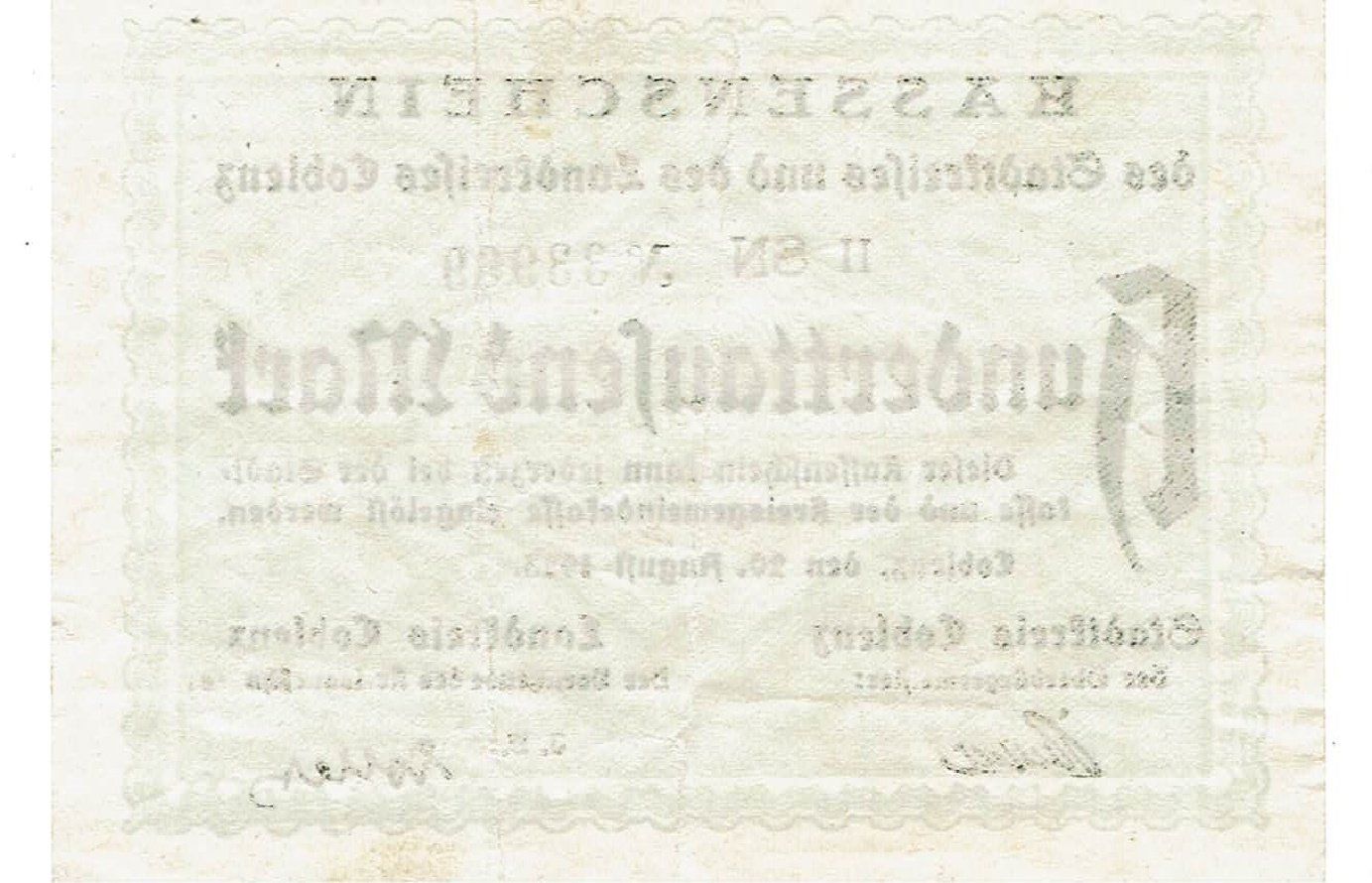 Banknoten: Koblenz 100000 Mark 20.08.1923 VZ++ – Gebraucht aus Steffisburg von ber_8htf 1