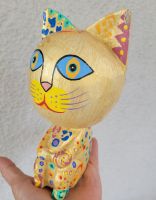 🩵 Hübsche mexikanische Katzenfigur Holz handgefertigt 