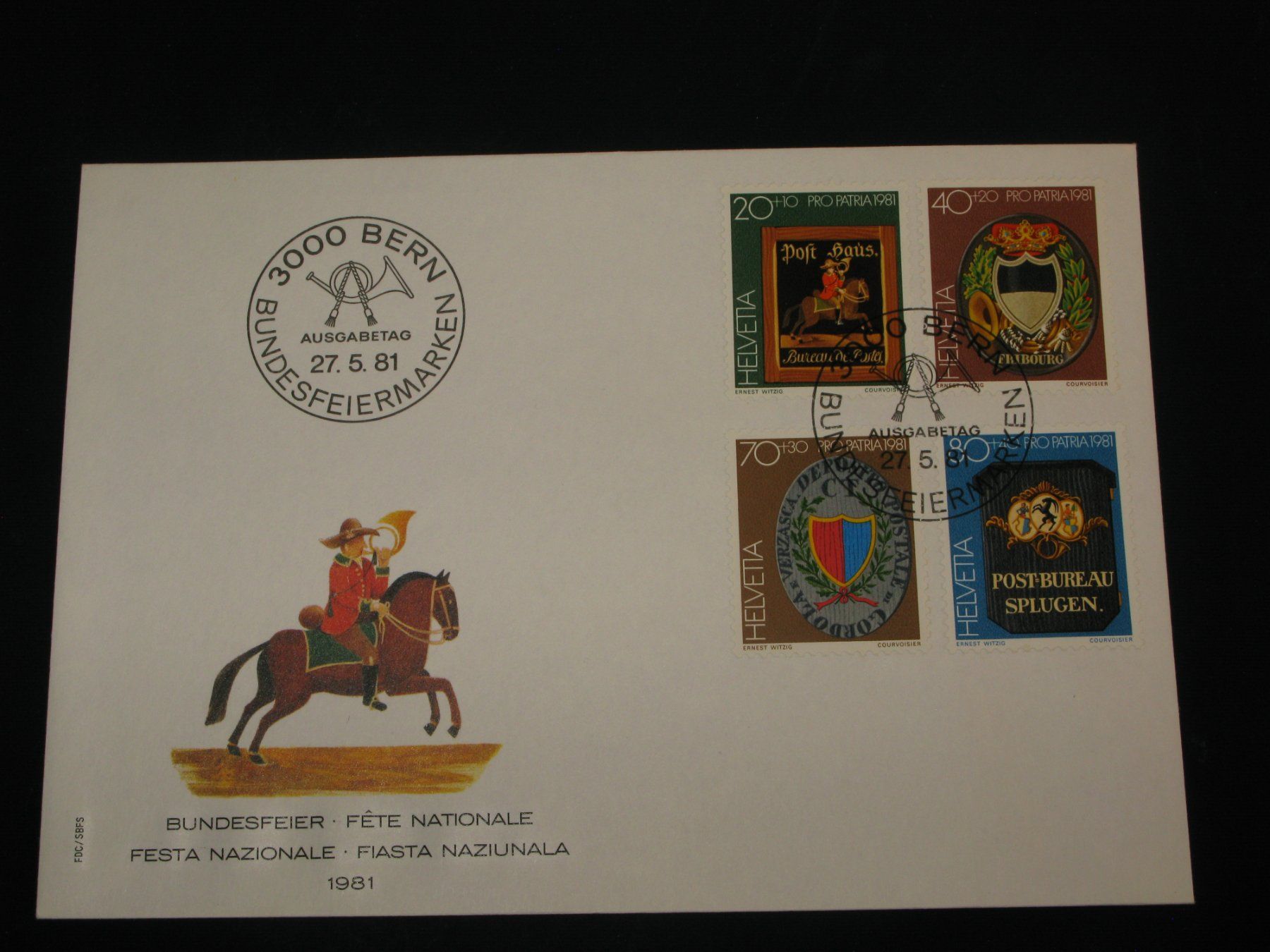 Tutti i francobolli: Pro Patria FDC 1981 Nr. 190 - 193 Alte Postschilder – Usato da Riken AG venduto da HEROWE