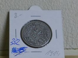 2 Fr. Silbermuenze 1914, Helvetica, Top Zustand!