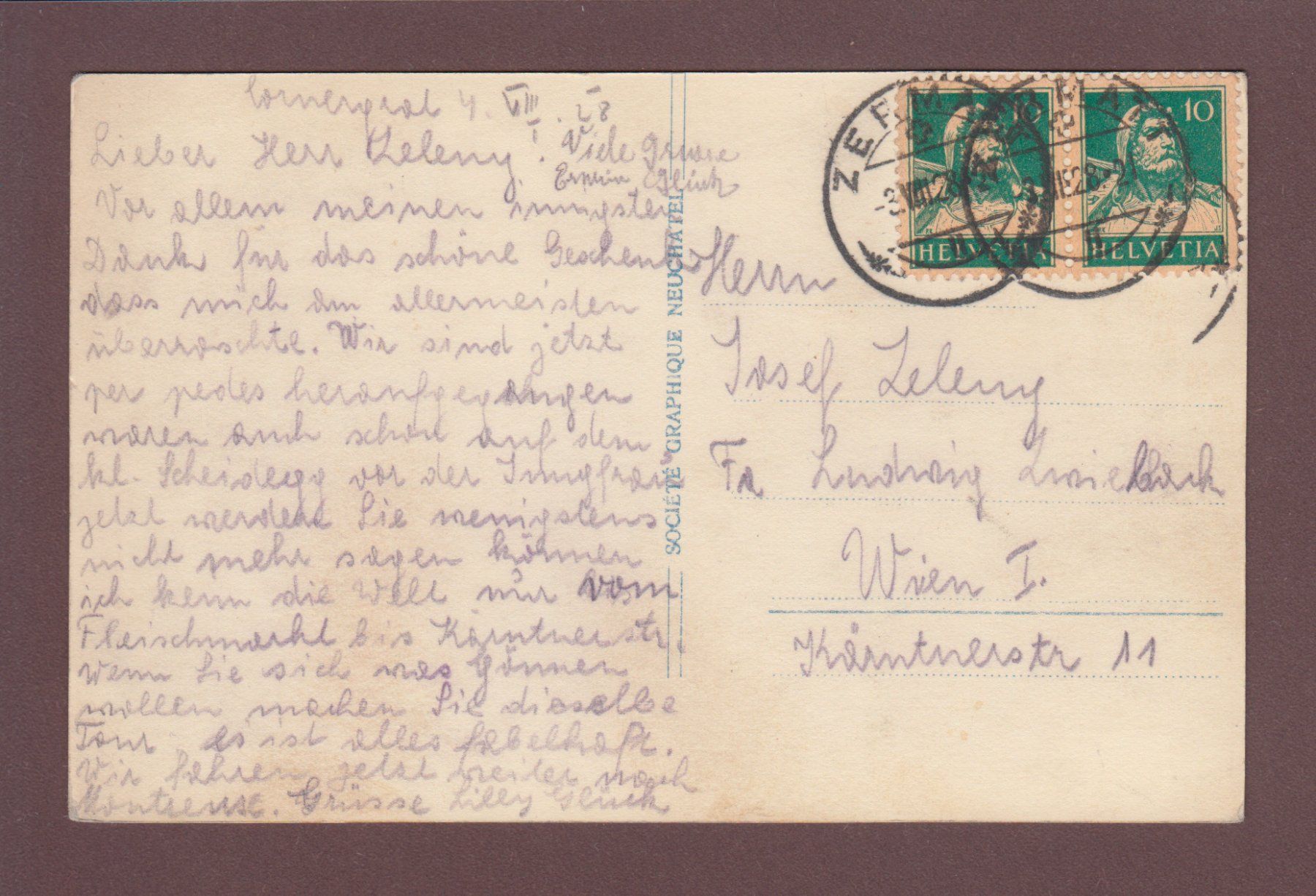 Ansichtskarten: GORNERGRAT - Hotel - Matterhorn - 1928 – Gebraucht aus Pully von nicecards 1
