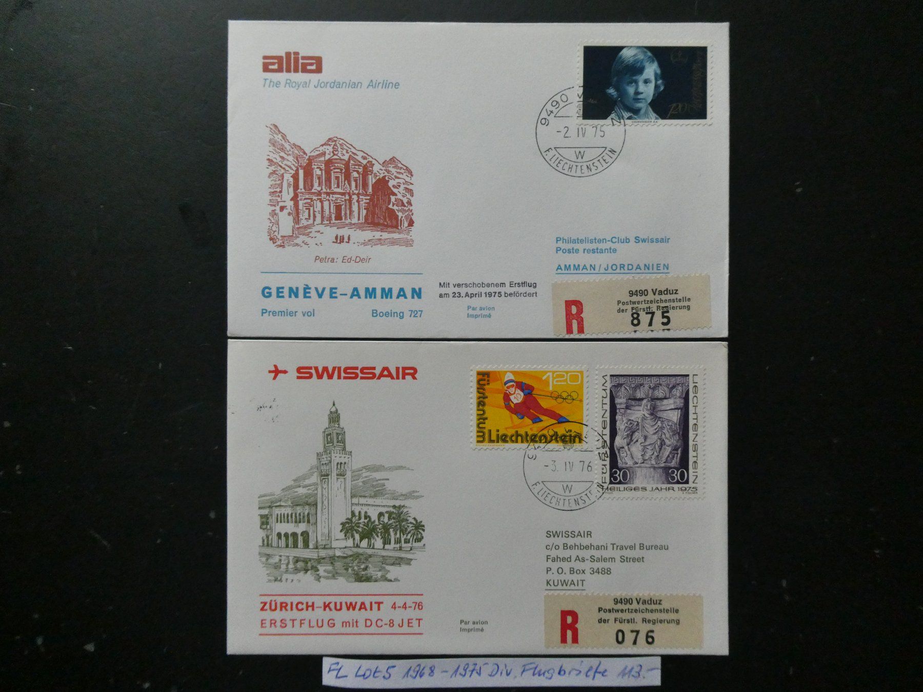 Tutti i francobolli: FL Lot 5 1968-1975 Diverse Flugbriefe – Usato da Lausen venduto da Herbamare01 1