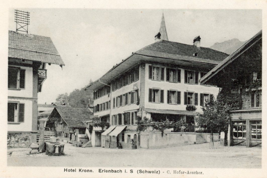 Cartoline postali: Erlenbach   BE   im Simmental   -   Hotel  KRONE – Usato da Brig venduto da Valcards54