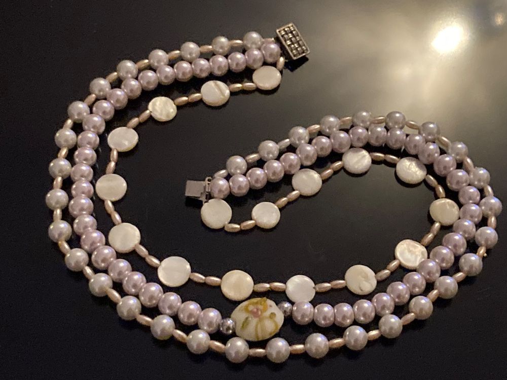 Joli Collier Vintage En Verre De Murano - Couleur Argentée - Occasion