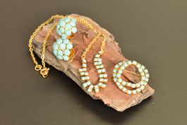 Vintage Modeschmuck Set ca. 1960 – Türkis & Goldfarben