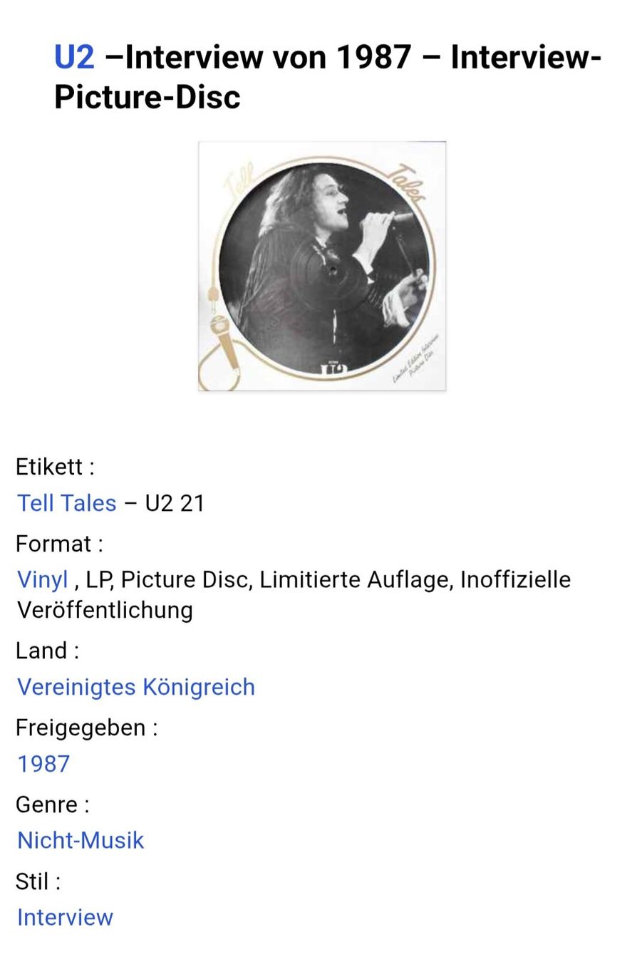 Dischi in vinile: U2       Interview von 1987  Limited Edition – Usato da Knonau venduto da yvo_py8l 3