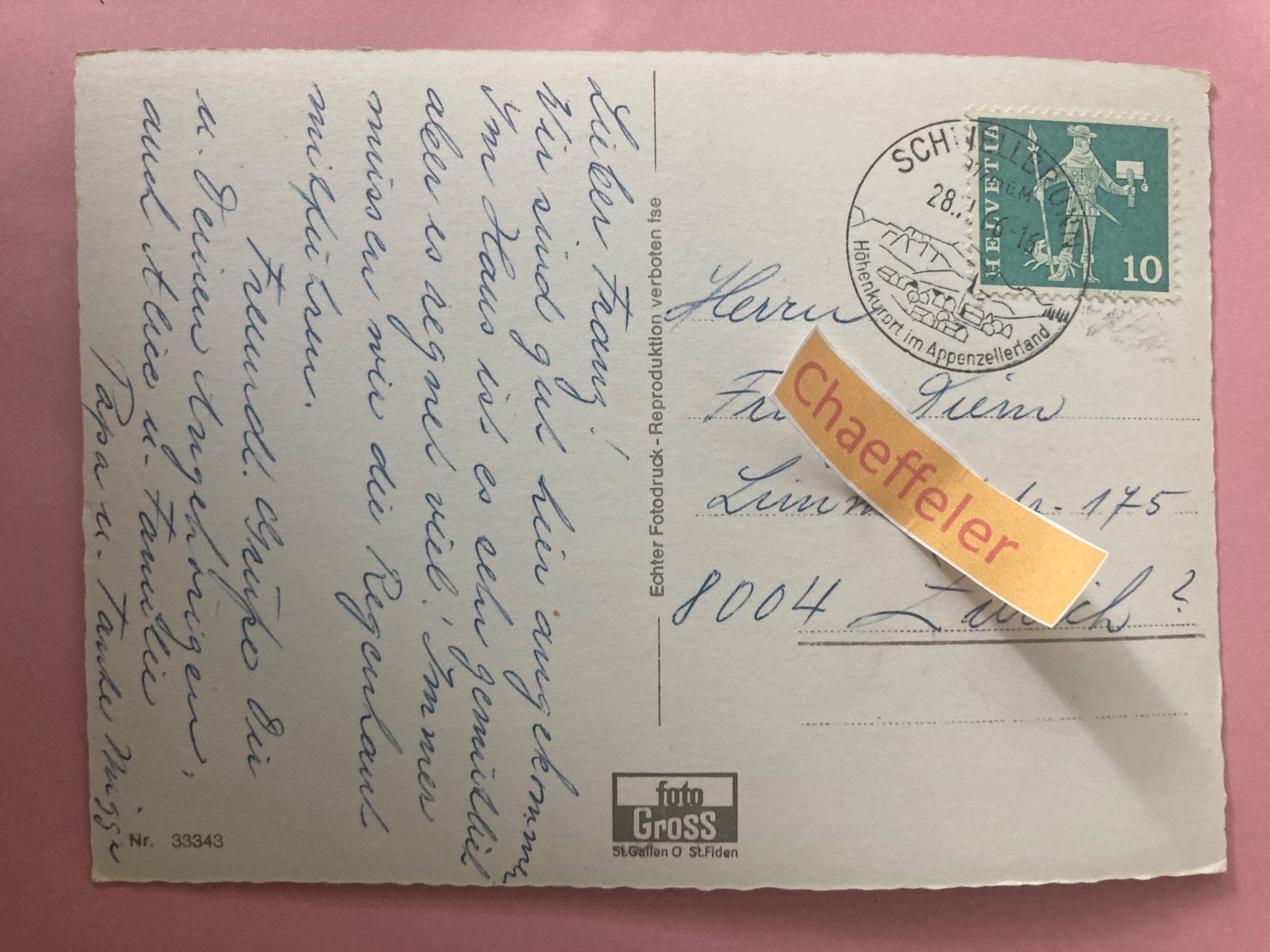 Cartoline postali: 1966 Kurort Schwellbrunn (App.) – Usato da Zürich venduto da Chaeffeler 1