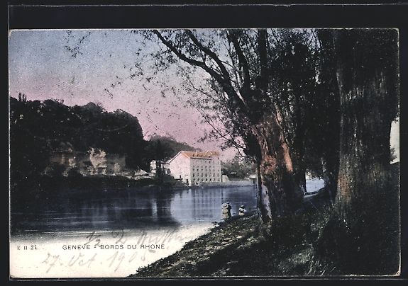 Cartoline postali: AK Geneve, Bords du Rhone, 1905 – Usato da Berlin venduto da bartko-reher
