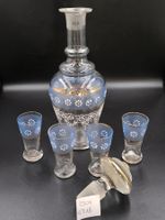 Antike Likörkaraffe mit 4 Gläsern aus Glas