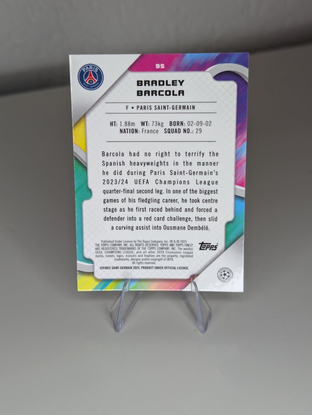 Topps Carte collezionabili: Bradley Barcola PSG Topps Finest – Nuovo (secondo la descrizione) da Hunzenschwil venduto da BRPCards 1