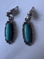 Boucles d Oreilles Turquois Southwestern Navajo Signées WMco