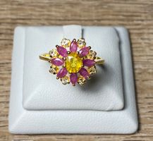 Rubin + Saphir Ring 🌸💎✨ 925 Silber vergoldet S240
