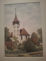 Aquarell Gemälde Edwin Messerli 2005 Dorfkirche Steffisburg 