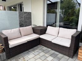 Rattanlounge San Marino Dunkelbraun / Beige mit Kissenbox