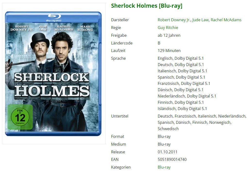 Tutti i DVDs: Sherlock Holmes [Blu-ray] – Usato da Buchrain venduto da Sssschaller