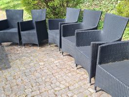 6 Rattan Gartenstühle schwarz