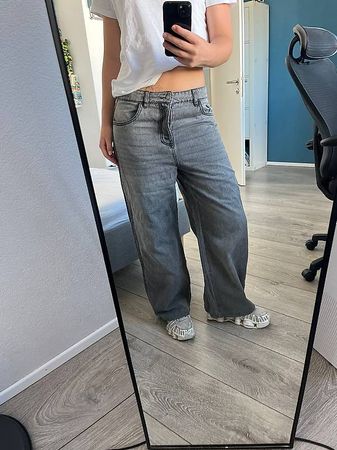 Dunkelgraue Baggy Jeans Damen Low Waist Y2K
