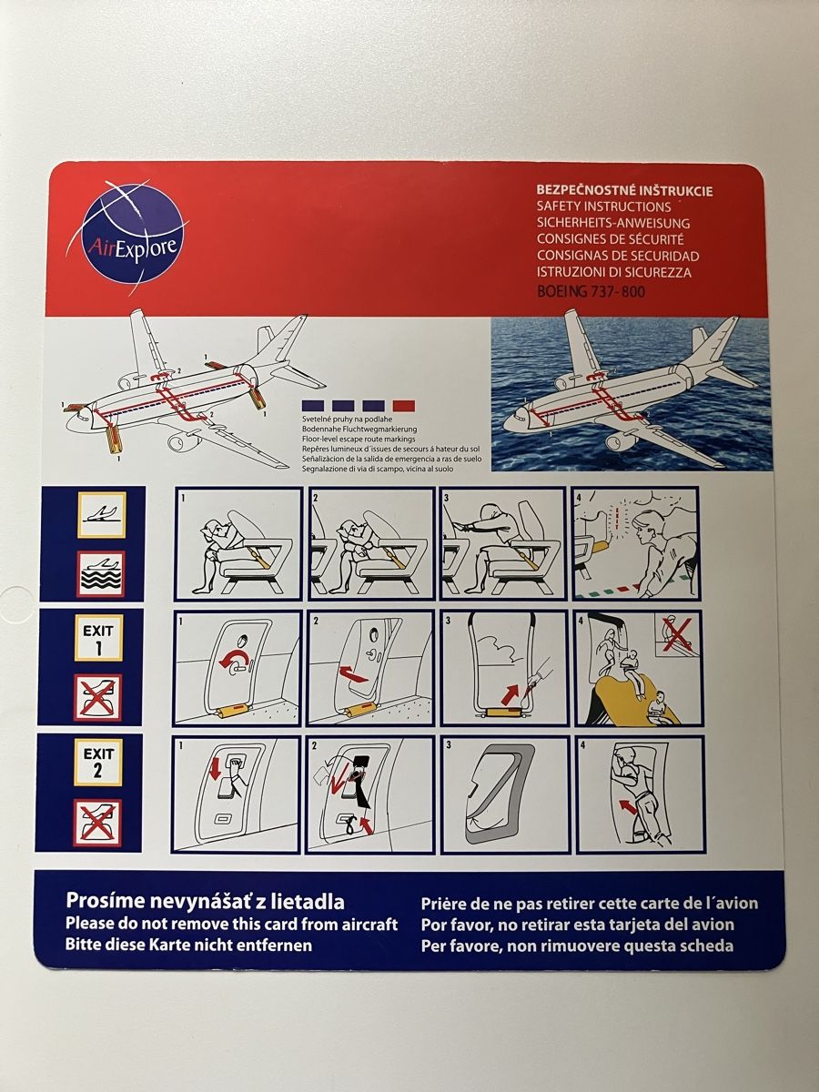 Documenti: Air Explore Boeing 737 Safety Card  – Usato da Zürich venduto da Classic_Collection_Zurich