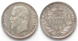 NAPOLEON III 50 Centimes 1857 A argent qFDC!