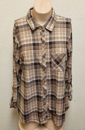 Damen Karobluse Oversize Beige/Braun – Chicorée – Gr. XL Neu