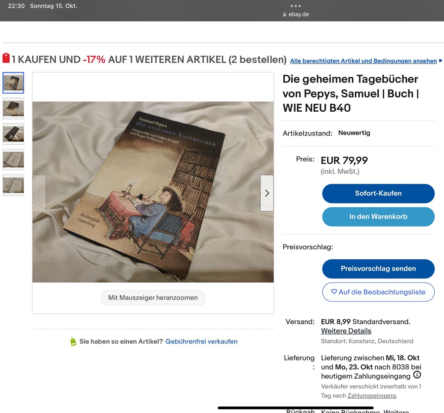 Libri: Samuel Pepys Die geheimen Tagebücher – Nuovo (secondo la descrizione) da Herisau venduto da eri_2tb5 9