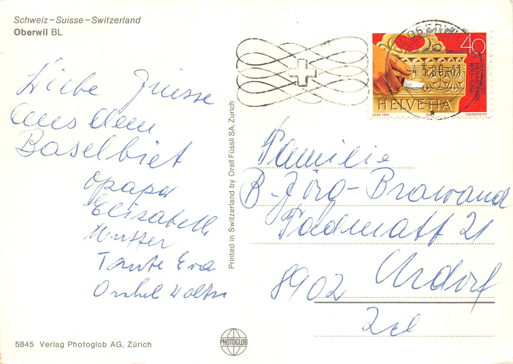 Cartoline postali: Oberwil BL – Usato da Ottikon b.Kemptth. venduto da Neptun1974 1