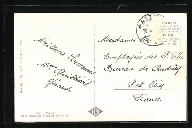 Cartes postales: AK Wattwil, Ortsansicht mit Churfirsten – D'occasion à Berlin par bartko-reher 1