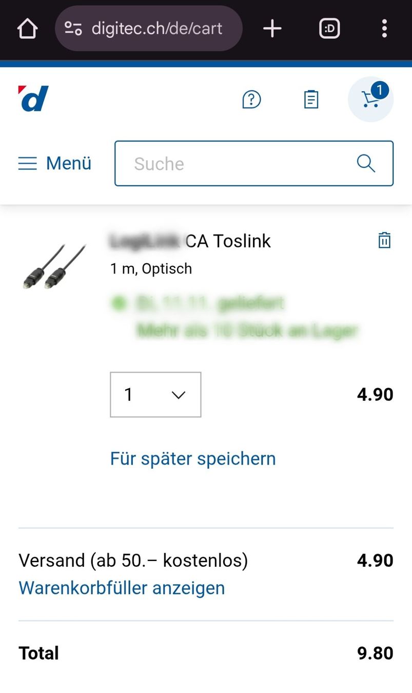 Cavi: 1 Meter digital optical audio cable, Toslink Glasfaser Kabel – Nuovo e nell'imballaggio originale da Uster venduto da -FPS- 1
