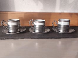 3 Espressotassen mit Zinn Halterung guter Zustand