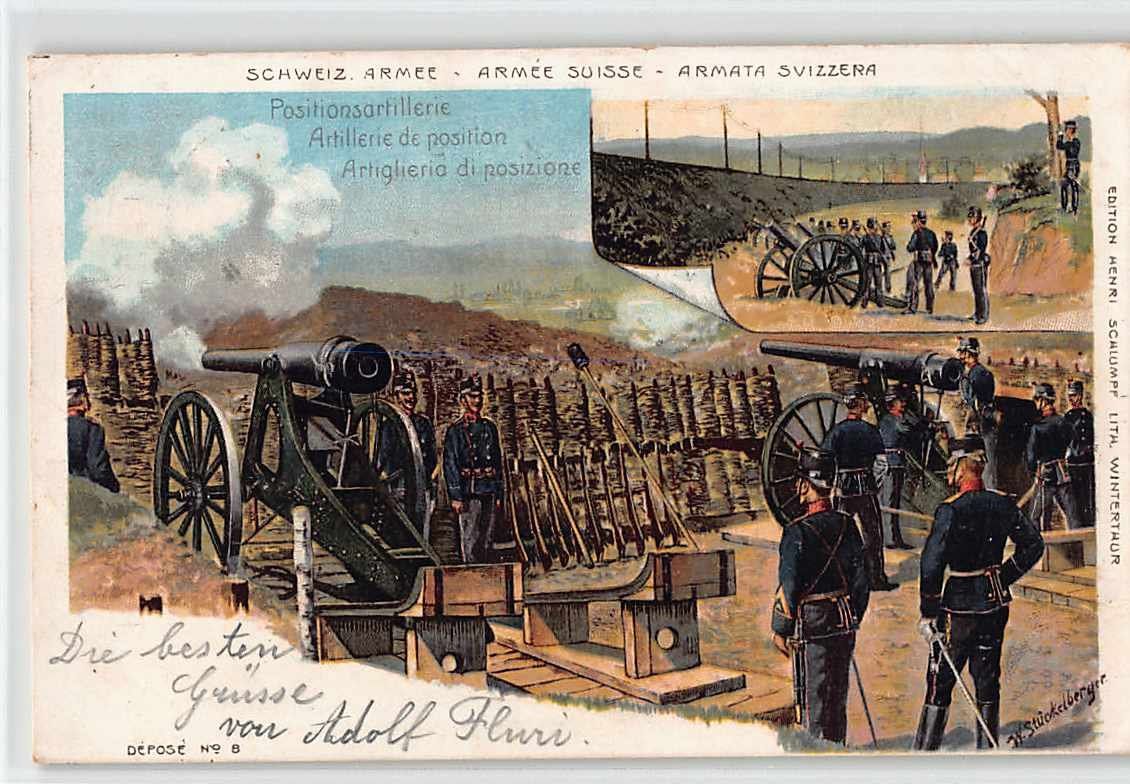 Cartoline postali: uralte Litho SCHWEIZER POSITIONSARTILLERIE 1901 – Usato da Winterthur venduto da SchatzchischtliWinti