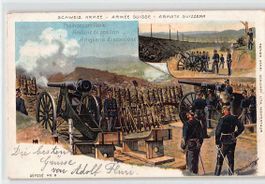 uralte Litho SCHWEIZER POSITIONSARTILLERIE 1901