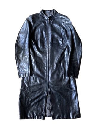 Leather coat black double zip closure used condition