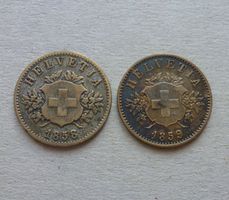Schweiz ++ 20 Rappen 1858 und 1859, gute Erhaltung