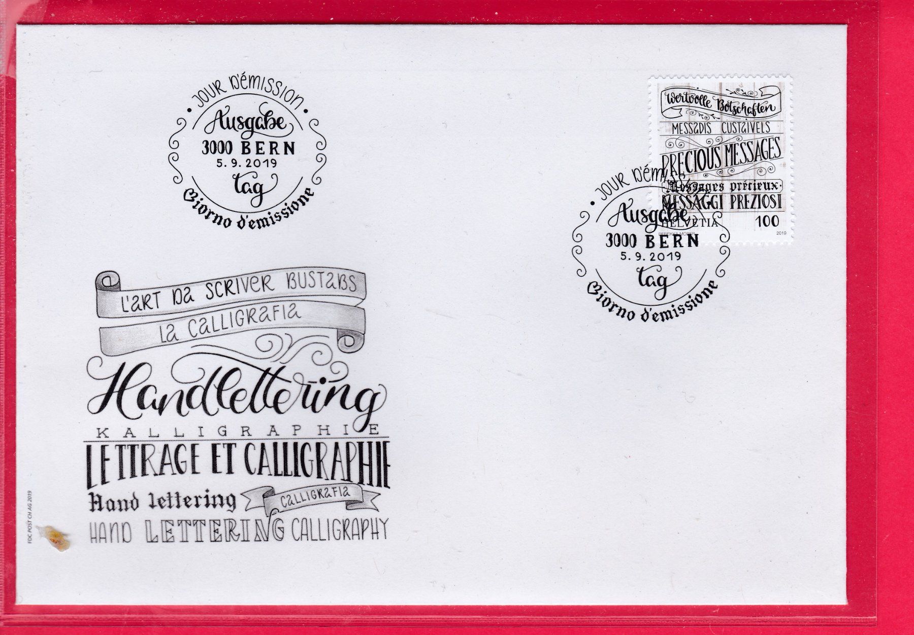 Tutti i francobolli: 2019, FDC, HANDLETTERING - KALLIGRAPHIE, 5.9.2019 – Usato da Oberrieden venduto da Gebirgsstelze
