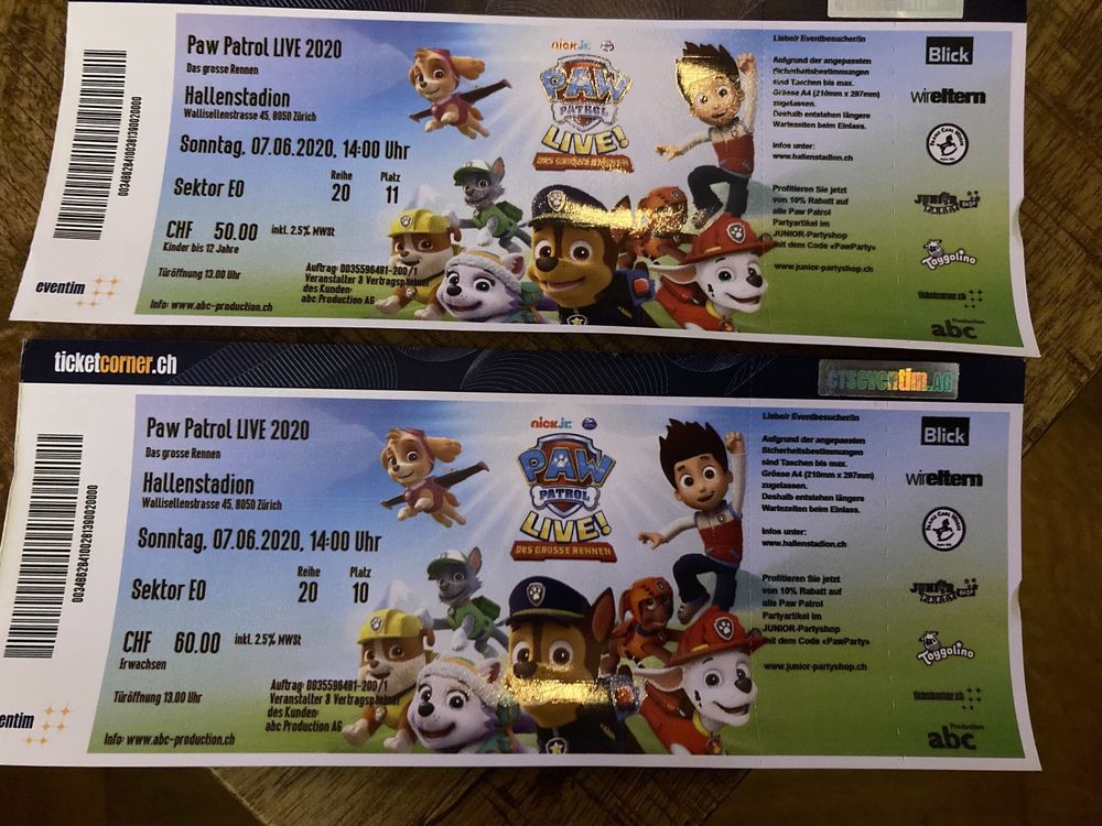 Paw Patrol Tickets für die Show in Zürich Kaufen auf Ricardo