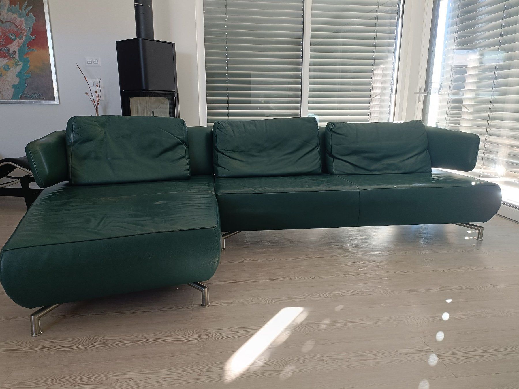 Koinor Divani: Grüne Leder Eckcouch Sofa Chromfüsse stylisch modern – Usato da Schaffhausen venduto da RomaSpider 3