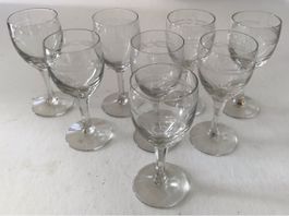 Verre a pied gravé lot de 8 anciens cristal