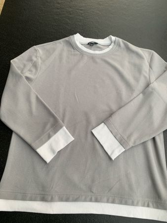 Ouku Herren Langarmshirt, Grau/Weiss, Gr. L - Neuwertig 