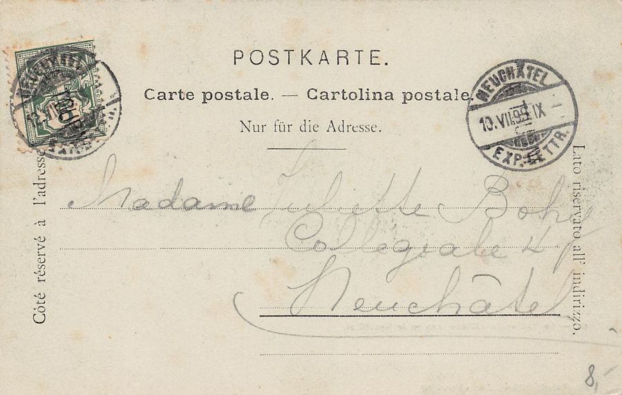 Cartes postales: Rocher de Tablette, circulée 1899 – D'occasion à Frauenfeld par POML 1