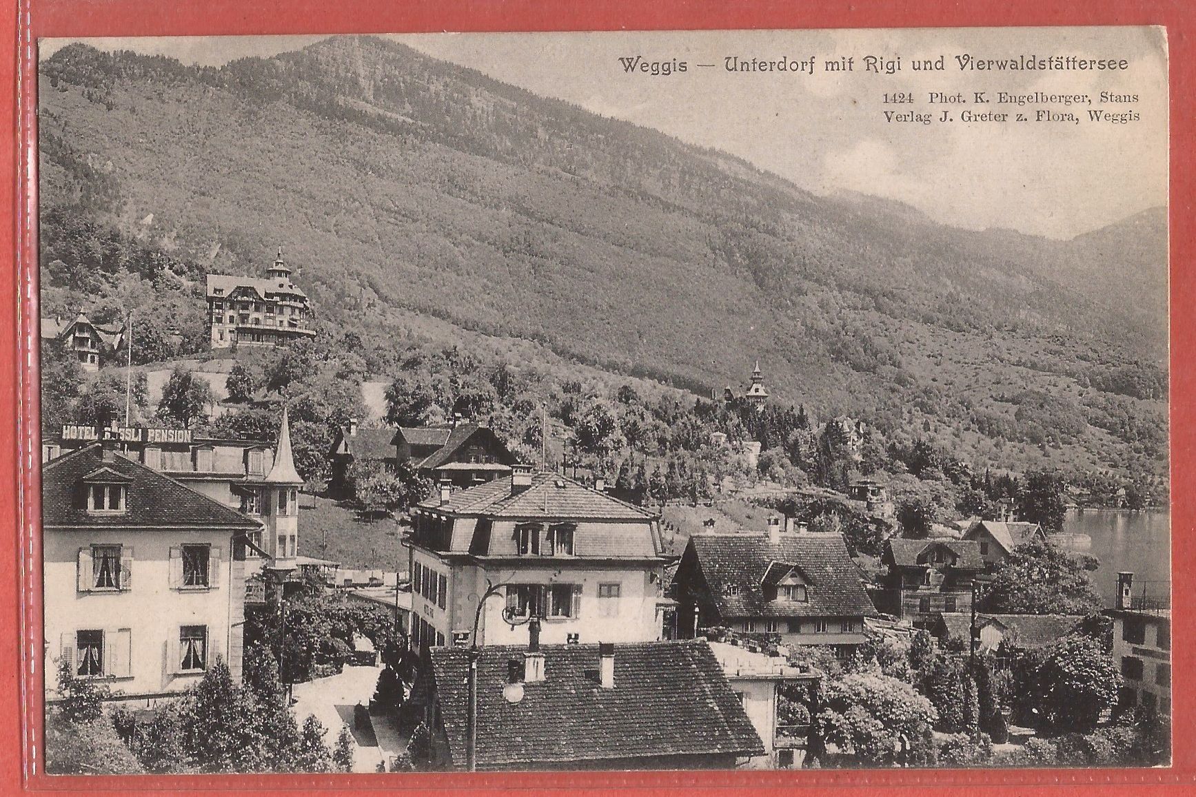Cartoline postali: Weggis - Unterdorf mit Rigi - 1905 – Usato da Fislisbach venduto da Porano