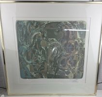 Original Lithographie von Hans Erni – Fünf Pferde